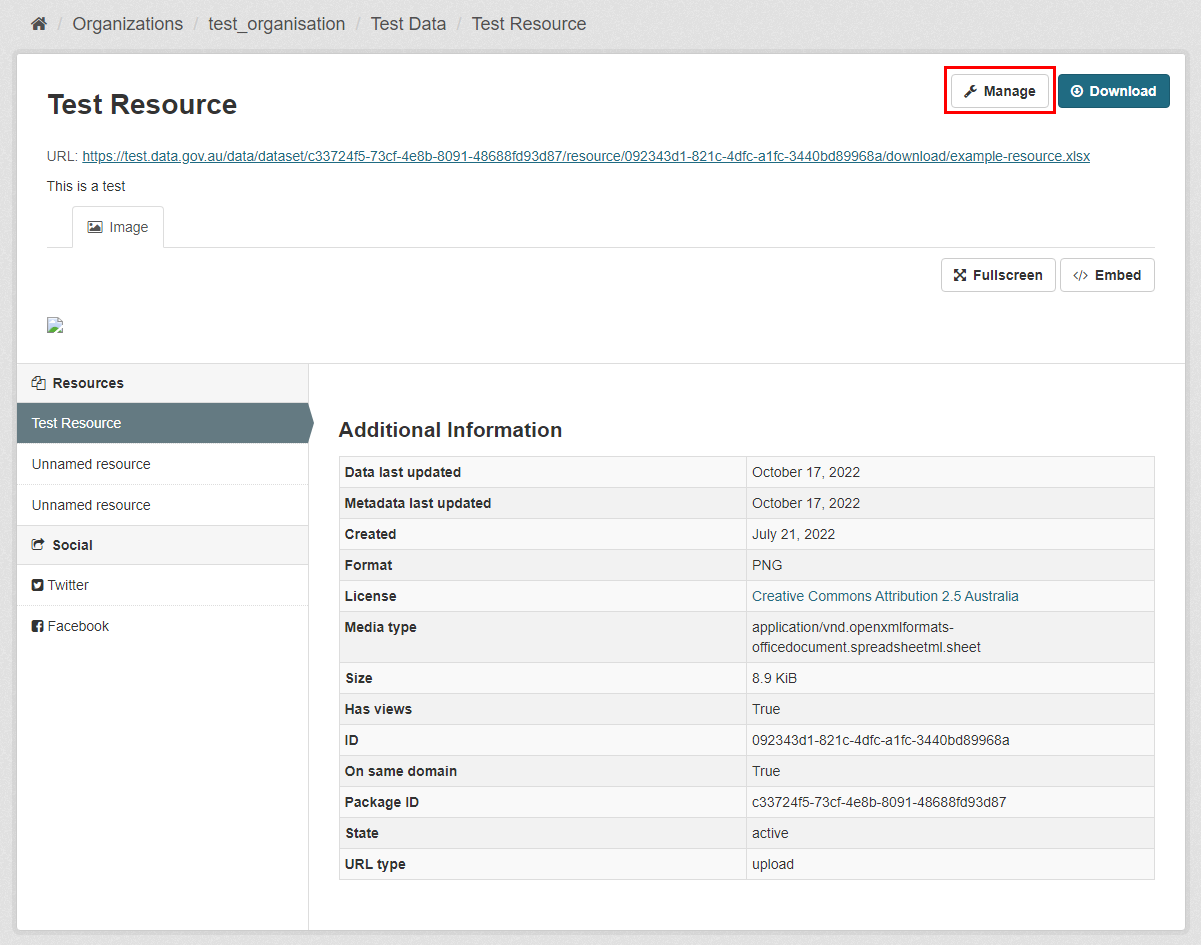 the data custodian is directed to click on the 'manage' button located on the top right of the page