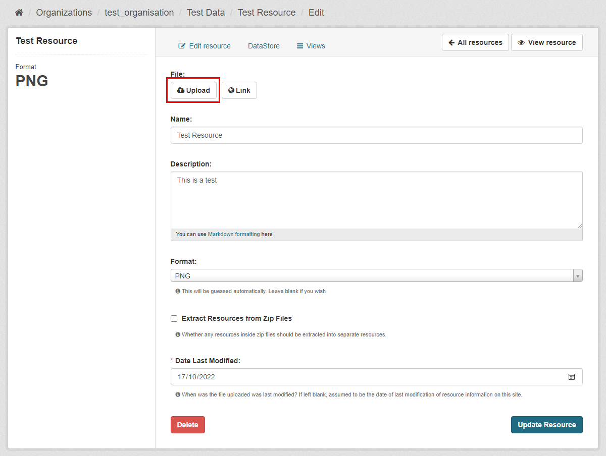 on the next page, two buttons appear, the button on the centre left titled 'upload' is highlighted
